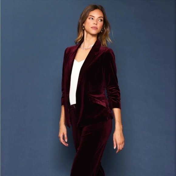 Skies Are Blue Red Velvet Blazer Rushed Sleeves Size XS - Picture 1 of 9